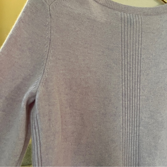 SAKS FIFTH AVENUE Cashmere Lavender Crew Neck Soft Detail Trim Sweater - Picture 8 of 8